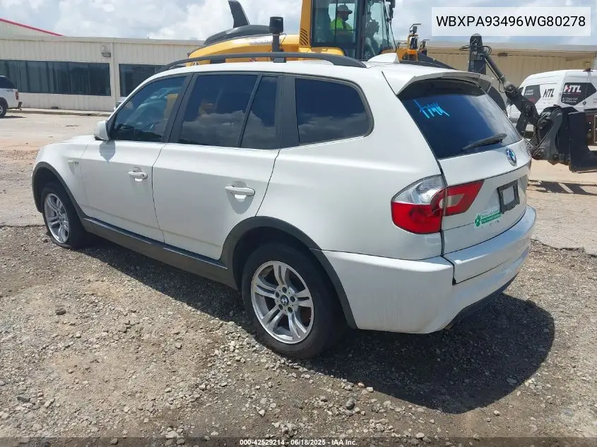 2006 BMW X3 3.0I VIN: WBXPA93496WG80278 Lot: 42529214