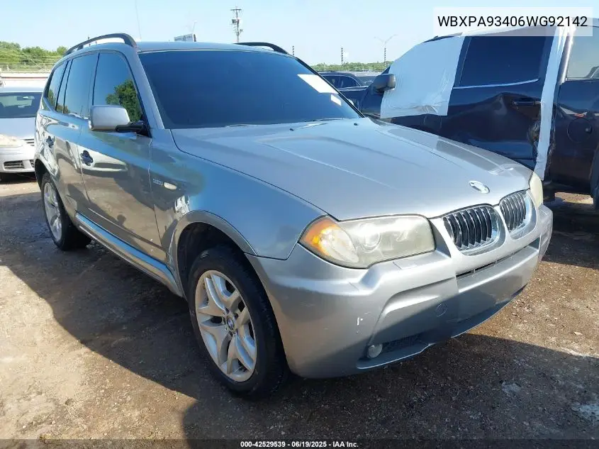 2006 BMW X3 3.0I VIN: WBXPA93406WG92142 Lot: 42529539