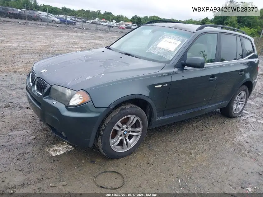 2006 BMW X3 3.0I VIN: WBXPA93426WD28370 Lot: 42530720