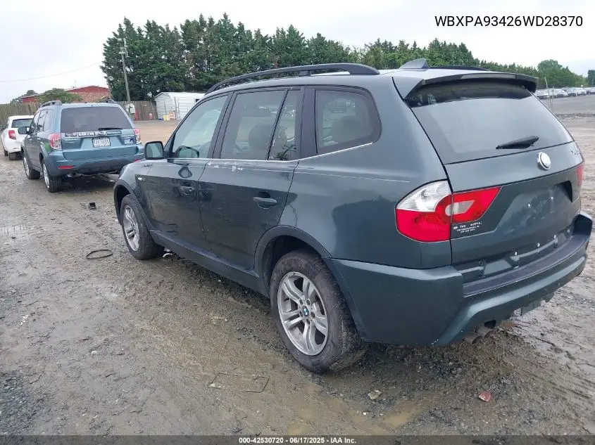2006 BMW X3 3.0I VIN: WBXPA93426WD28370 Lot: 42530720