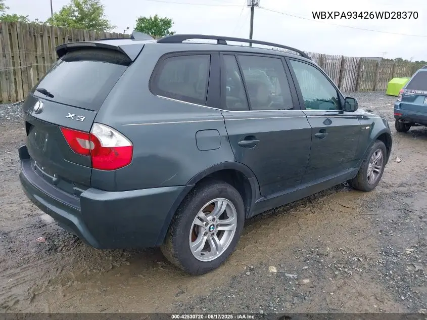 2006 BMW X3 3.0I VIN: WBXPA93426WD28370 Lot: 42530720