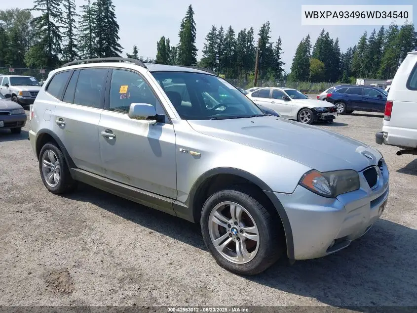 2006 BMW X3 3.0I VIN: WBXPA93496WD34540 Lot: 42563012