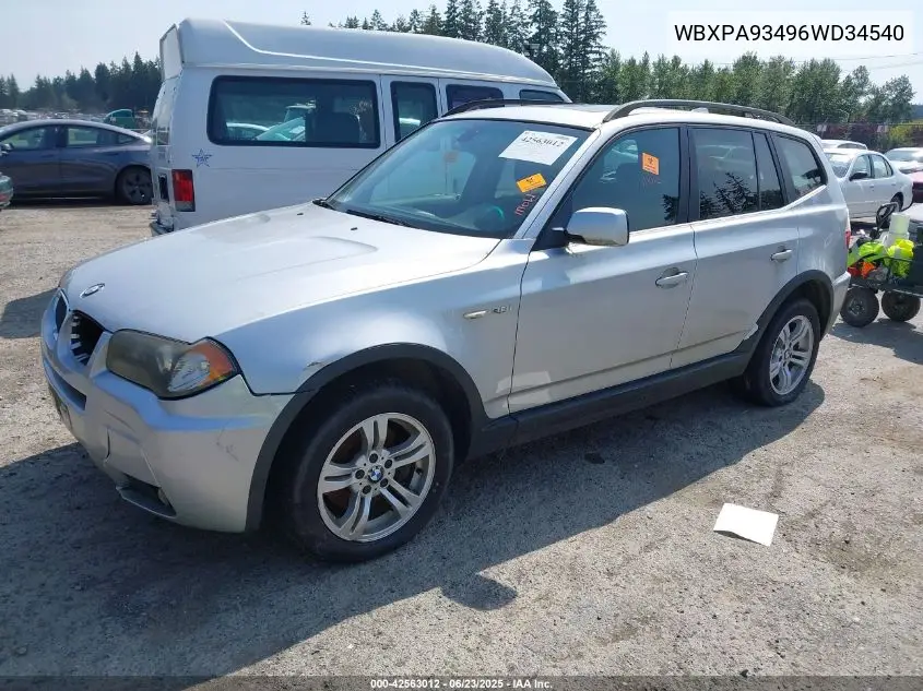 2006 BMW X3 3.0I VIN: WBXPA93496WD34540 Lot: 42563012
