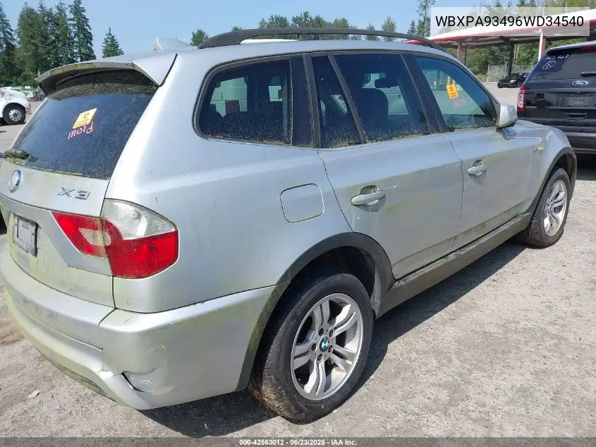 2006 BMW X3 3.0I VIN: WBXPA93496WD34540 Lot: 42563012