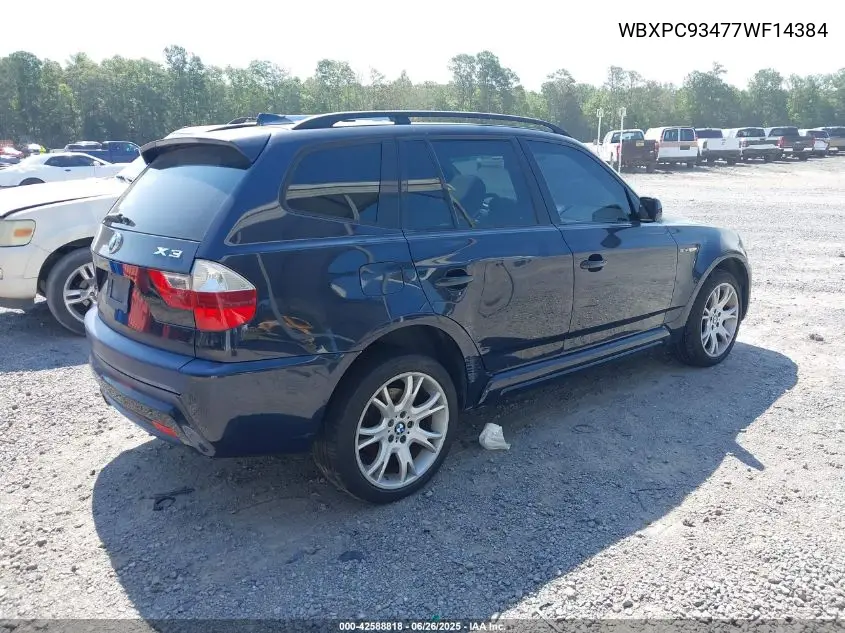 2007 BMW X3 3.0Si VIN: WBXPC93477WF14384 Lot: 42588818