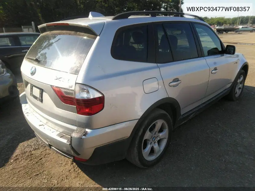 2007 BMW X3 3.0Si VIN: WBXPC93477WF08357 Lot: 42596115