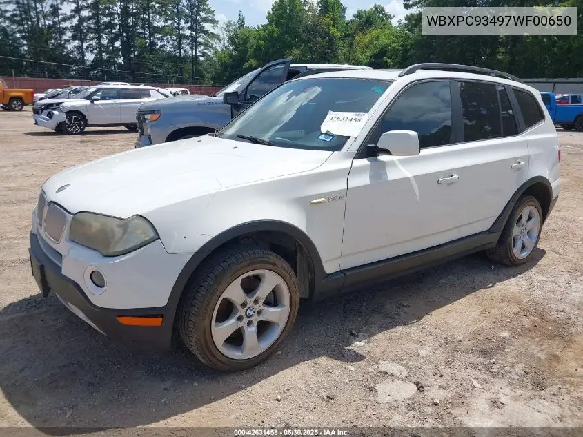 2007 BMW X3 3.0Si VIN: WBXPC93497WF00650 Lot: 42631458