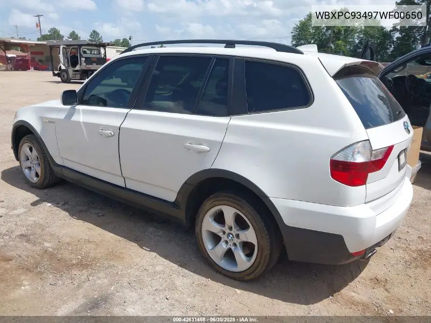 2007 BMW X3 3.0Si VIN: WBXPC93497WF00650 Lot: 42631458