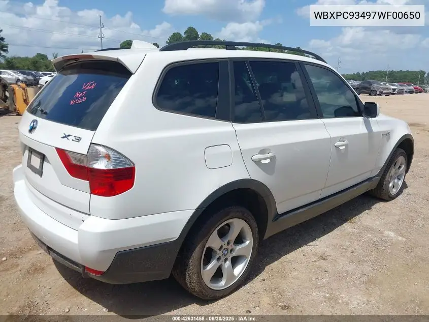 2007 BMW X3 3.0Si VIN: WBXPC93497WF00650 Lot: 42631458