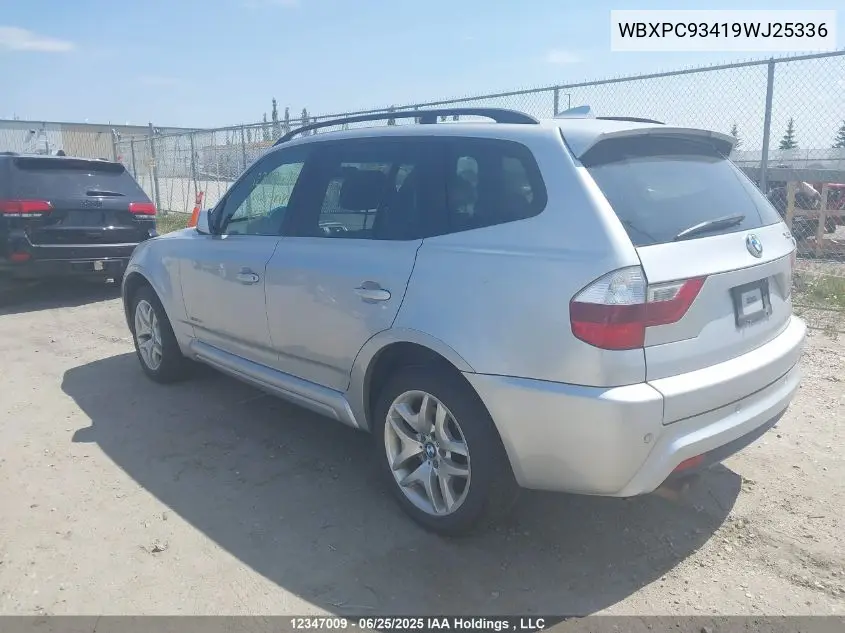 2009 BMW X3 xDrive30I VIN: WBXPC93419WJ25336 Lot: 12347009