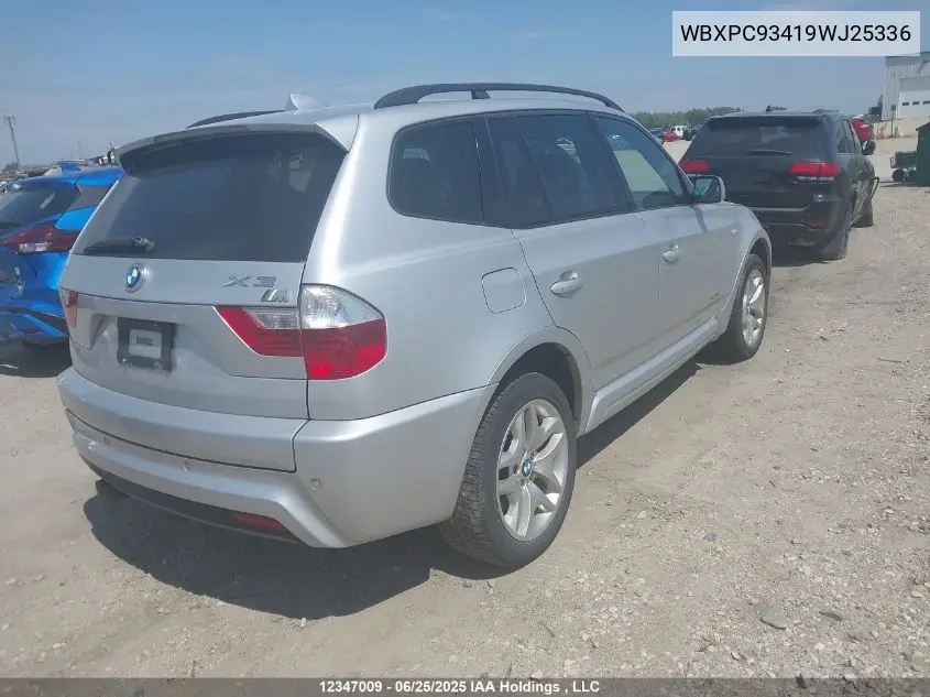 2009 BMW X3 xDrive30I VIN: WBXPC93419WJ25336 Lot: 12347009