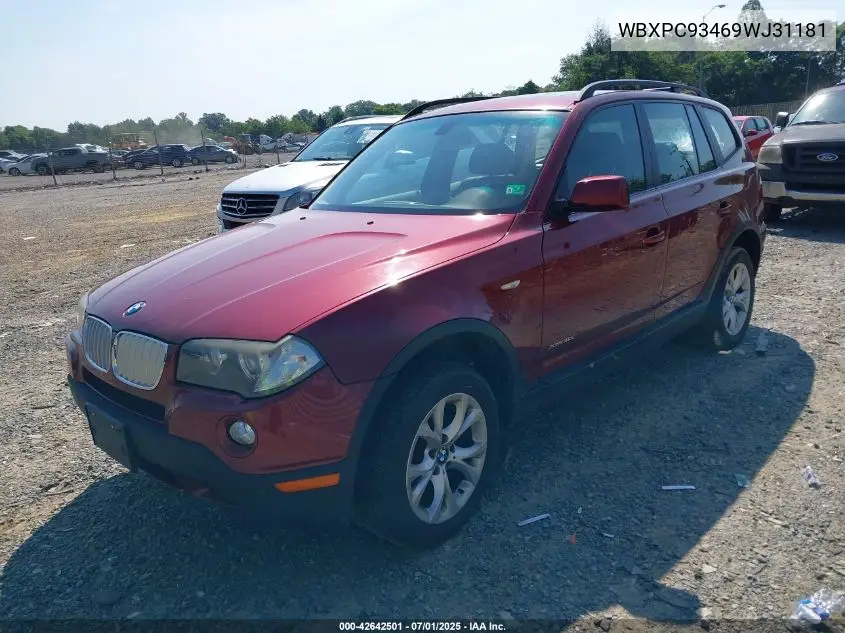 2009 BMW X3 xDrive30I VIN: WBXPC93469WJ31181 Lot: 42642501