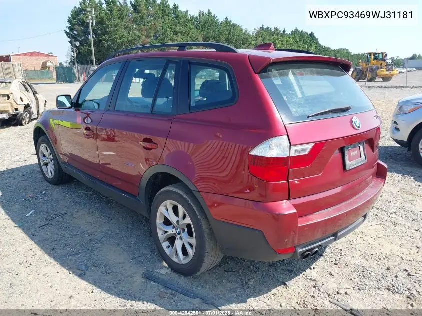2009 BMW X3 xDrive30I VIN: WBXPC93469WJ31181 Lot: 42642501