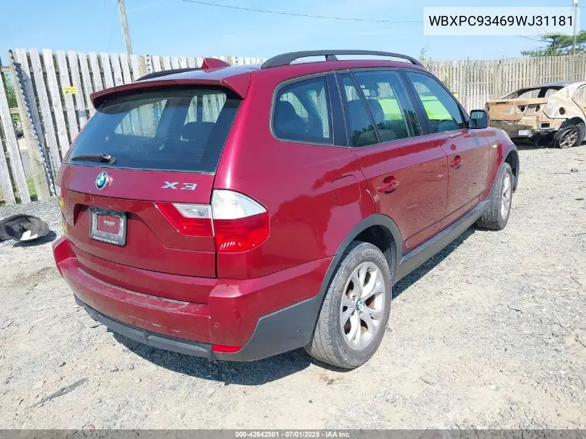 2009 BMW X3 xDrive30I VIN: WBXPC93469WJ31181 Lot: 42642501