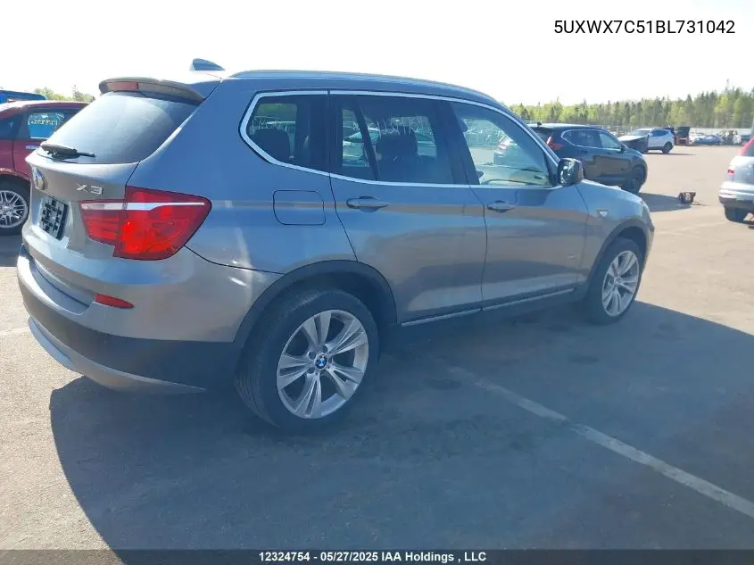 2011 BMW X3 xDrive35I VIN: 5UXWX7C51BL731042 Lot: 12324754