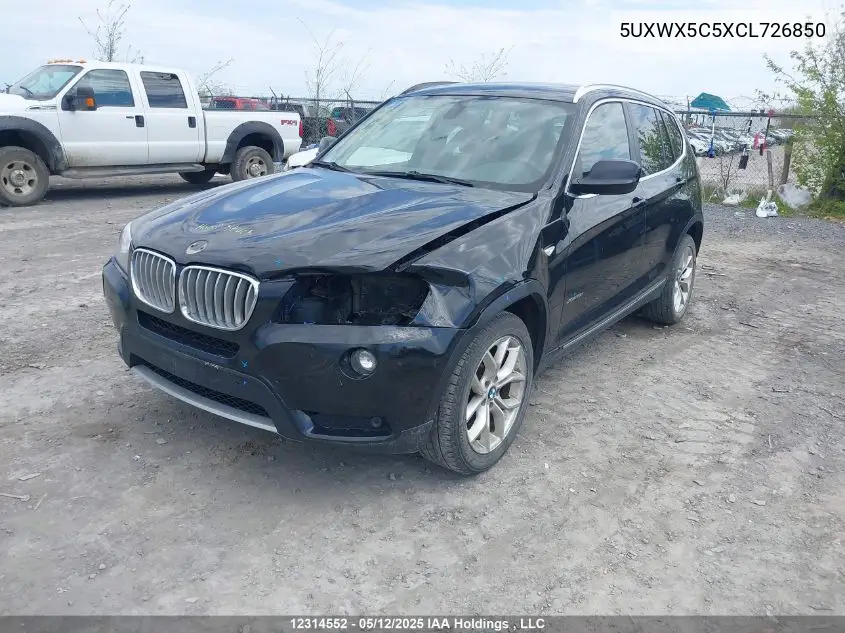 2012 BMW X3 xDrive28I VIN: 5UXWX5C5XCL726850 Lot: 12314552