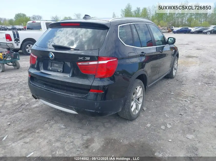 2012 BMW X3 xDrive28I VIN: 5UXWX5C5XCL726850 Lot: 12314552