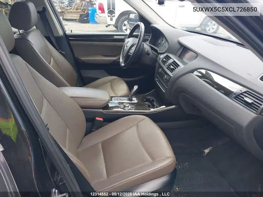 2012 BMW X3 xDrive28I VIN: 5UXWX5C5XCL726850 Lot: 12314552