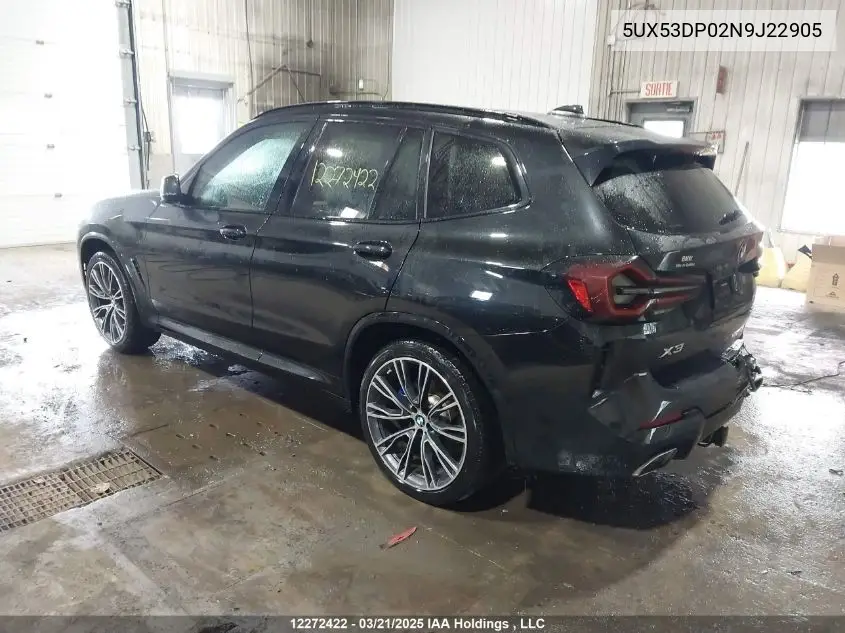 2022 BMW X3 xDrive30I VIN: 5UX53DP02N9J22905 Lot: 12272422