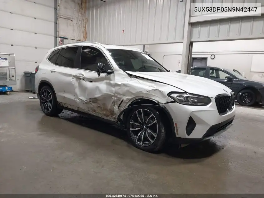 2022 BMW X3 xDrive30I VIN: 5UX53DP05N9N42447 Lot: 42649474