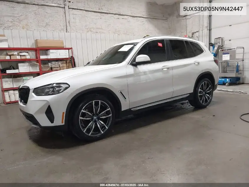 2022 BMW X3 xDrive30I VIN: 5UX53DP05N9N42447 Lot: 42649474