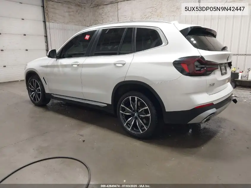 2022 BMW X3 xDrive30I VIN: 5UX53DP05N9N42447 Lot: 42649474
