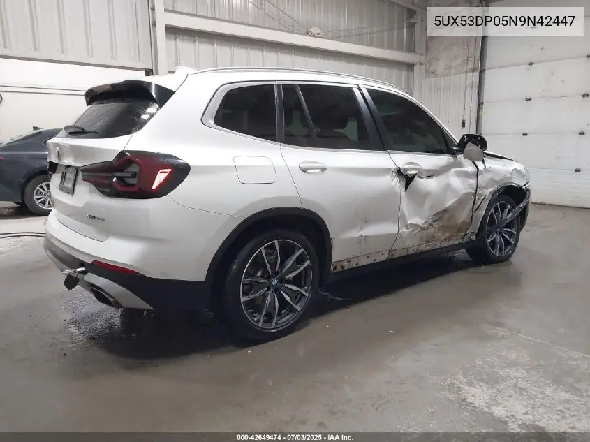 2022 BMW X3 xDrive30I VIN: 5UX53DP05N9N42447 Lot: 42649474