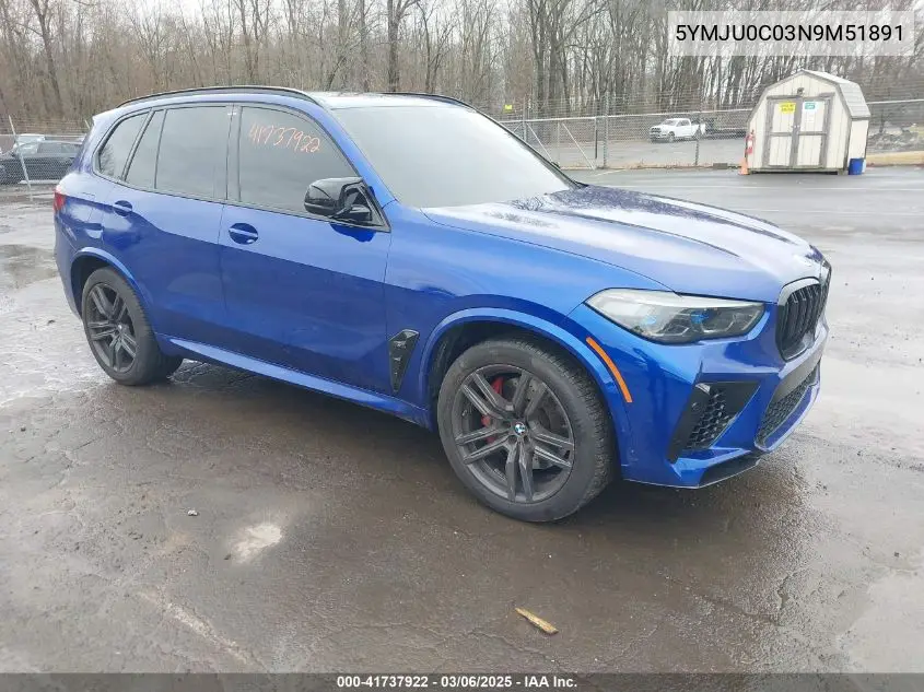 2022 BMW X5 M VIN: 5YMJU0C03N9M51891 Lot: 41737922