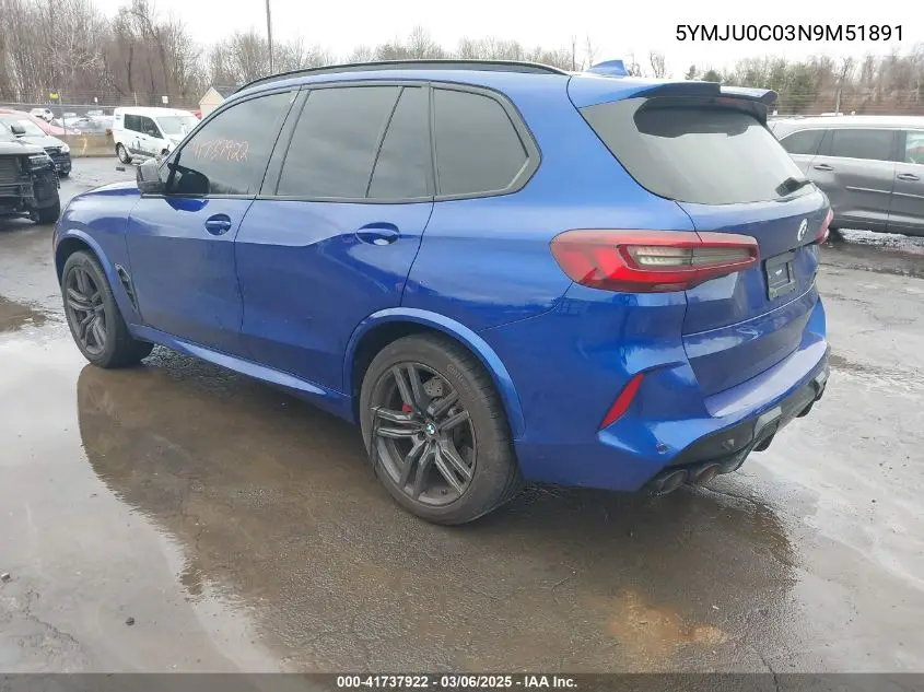 2022 BMW X5 M VIN: 5YMJU0C03N9M51891 Lot: 41737922