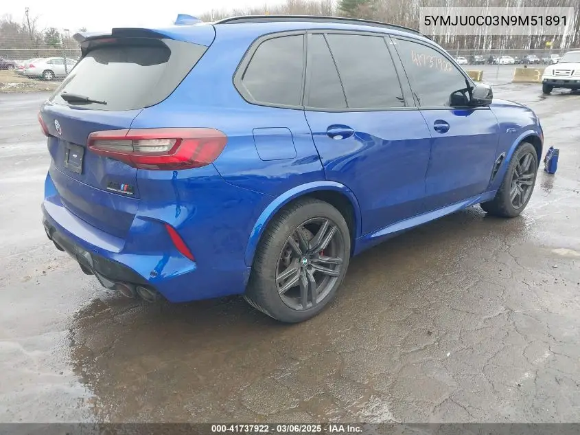 2022 BMW X5 M VIN: 5YMJU0C03N9M51891 Lot: 41737922