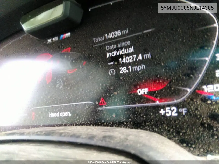 2022 BMW X5 M VIN: 5YMJU0C05N9L14385 Lot: 41961064