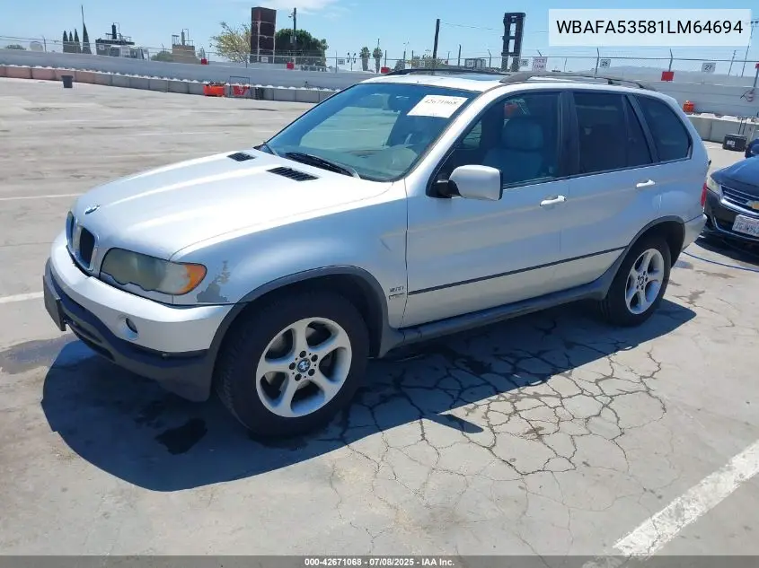 2001 BMW X5 3.0 VIN: WBAFA53581LM64694 Lot: 42671068