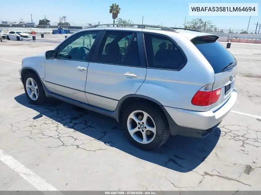 2001 BMW X5 3.0 VIN: WBAFA53581LM64694 Lot: 42671068