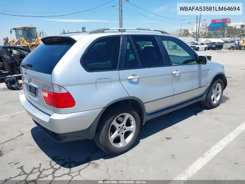 2001 BMW X5 3.0 VIN: WBAFA53581LM64694 Lot: 42671068