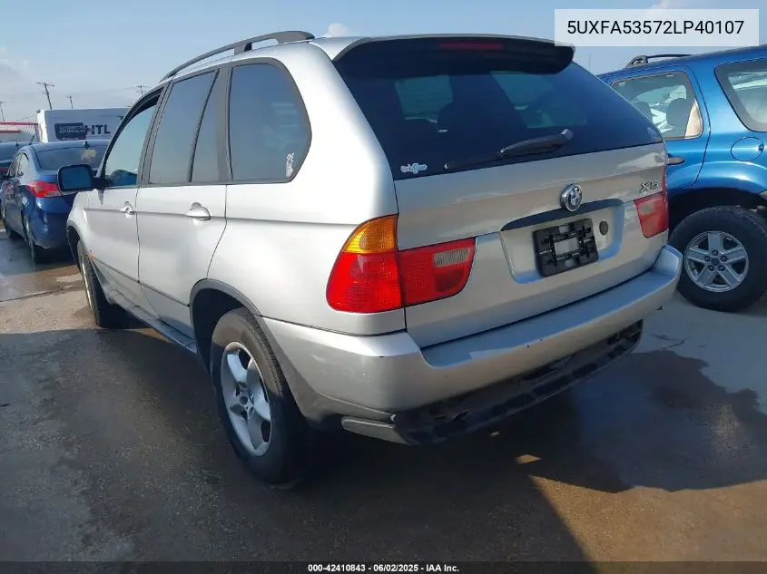 2002 BMW X5 3.0I VIN: 5UXFA53572LP40107 Lot: 42410843