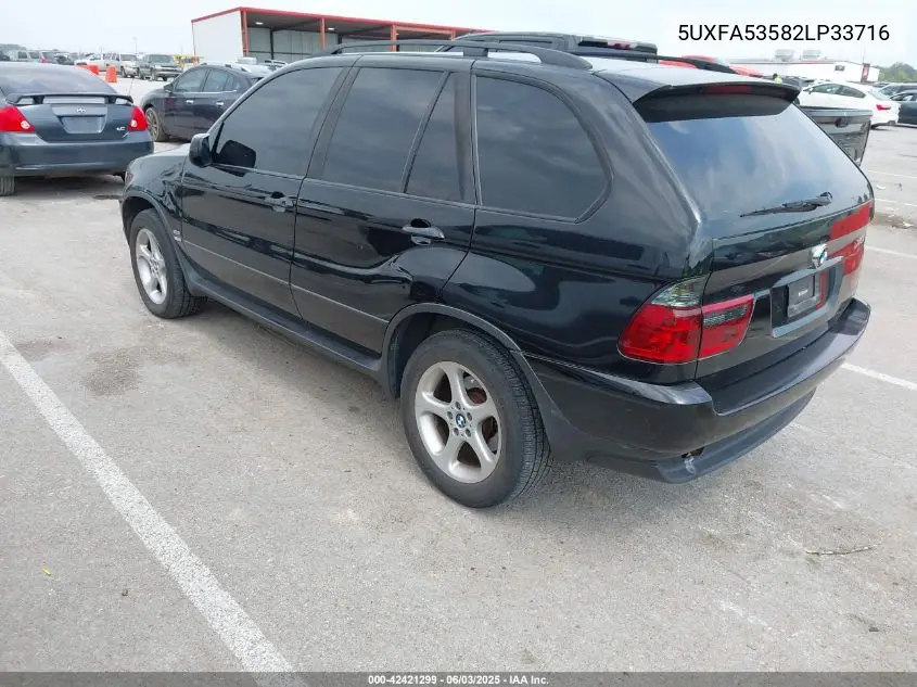 2002 BMW X5 3.0I VIN: 5UXFA53582LP33716 Lot: 42421299