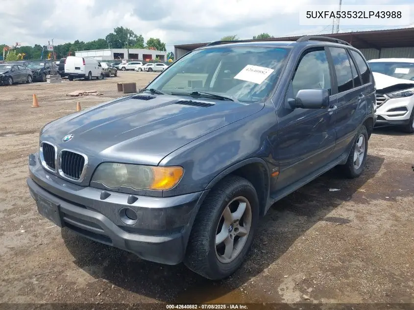 2002 BMW X5 3.0I VIN: 5UXFA53532LP43988 Lot: 42640882
