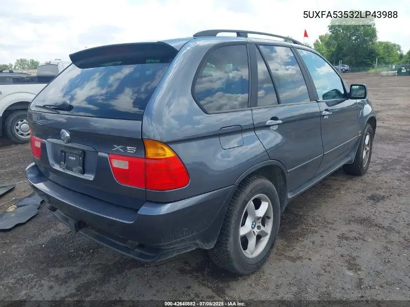 2002 BMW X5 3.0I VIN: 5UXFA53532LP43988 Lot: 42640882