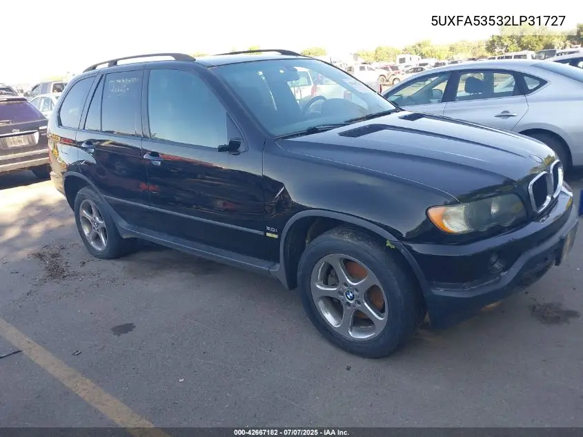 2002 BMW X5 3.0I VIN: 5UXFA53532LP31727 Lot: 42667182