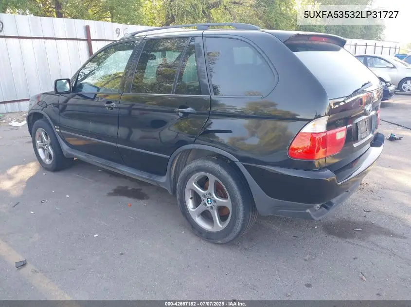 2002 BMW X5 3.0I VIN: 5UXFA53532LP31727 Lot: 42667182