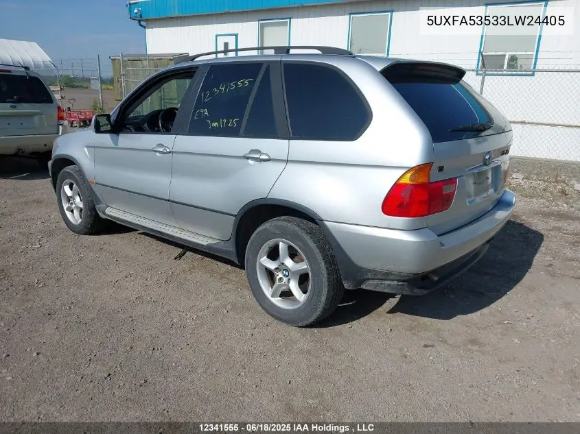 2003 BMW X5 3.0I VIN: 5UXFA53533LW24405 Lot: 12341555