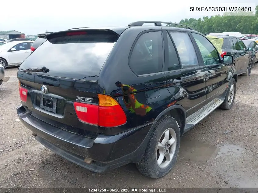 2003 BMW X5 3.0I VIN: 5UXFA53503LW24460 Lot: 12347258
