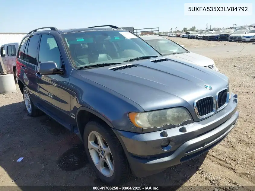 2003 BMW X5 3.0I VIN: 5UXFA535X3LV84792 Lot: 41706250