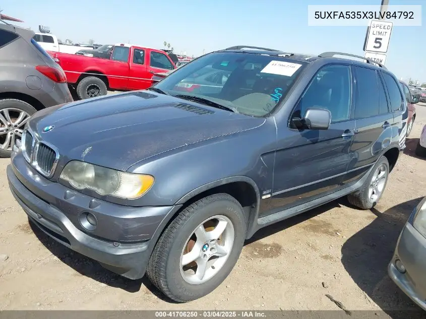 2003 BMW X5 3.0I VIN: 5UXFA535X3LV84792 Lot: 41706250