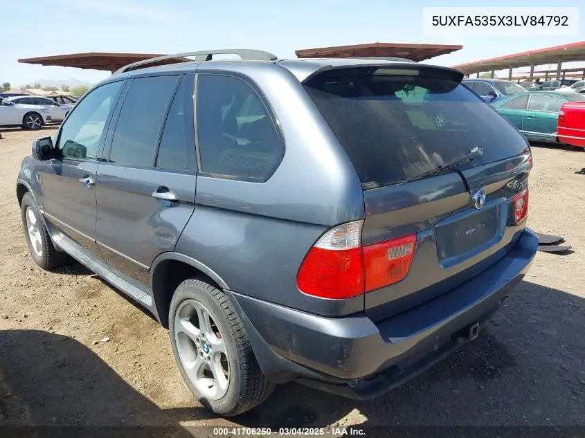 2003 BMW X5 3.0I VIN: 5UXFA535X3LV84792 Lot: 41706250