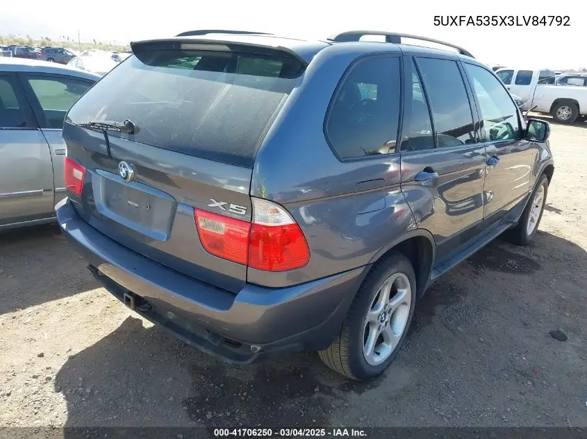 2003 BMW X5 3.0I VIN: 5UXFA535X3LV84792 Lot: 41706250