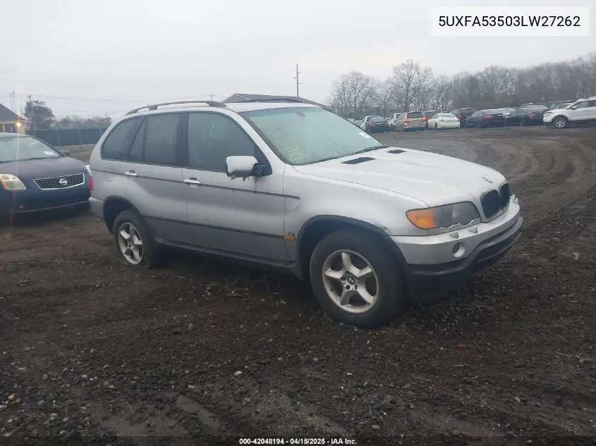 2003 BMW X5 3.0I VIN: 5UXFA53503LW27262 Lot: 42048194