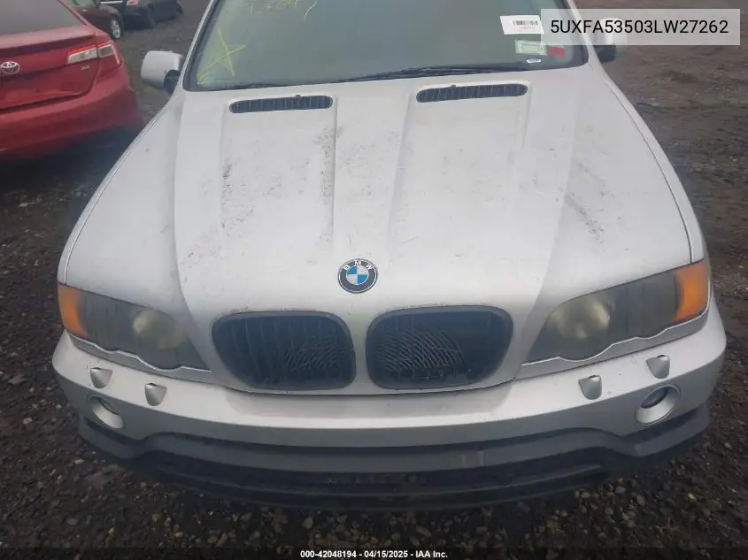 2003 BMW X5 3.0I VIN: 5UXFA53503LW27262 Lot: 42048194