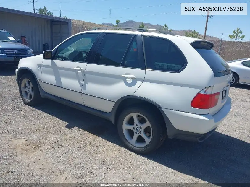 2003 BMW X5 3.0I VIN: 5UXFA535X3LV76238 Lot: 42221377