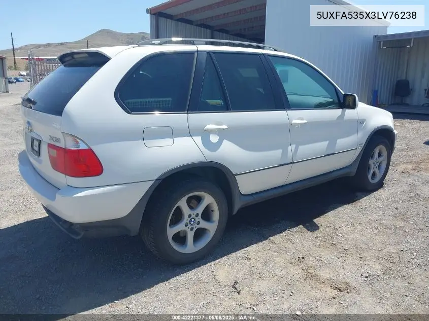2003 BMW X5 3.0I VIN: 5UXFA535X3LV76238 Lot: 42221377